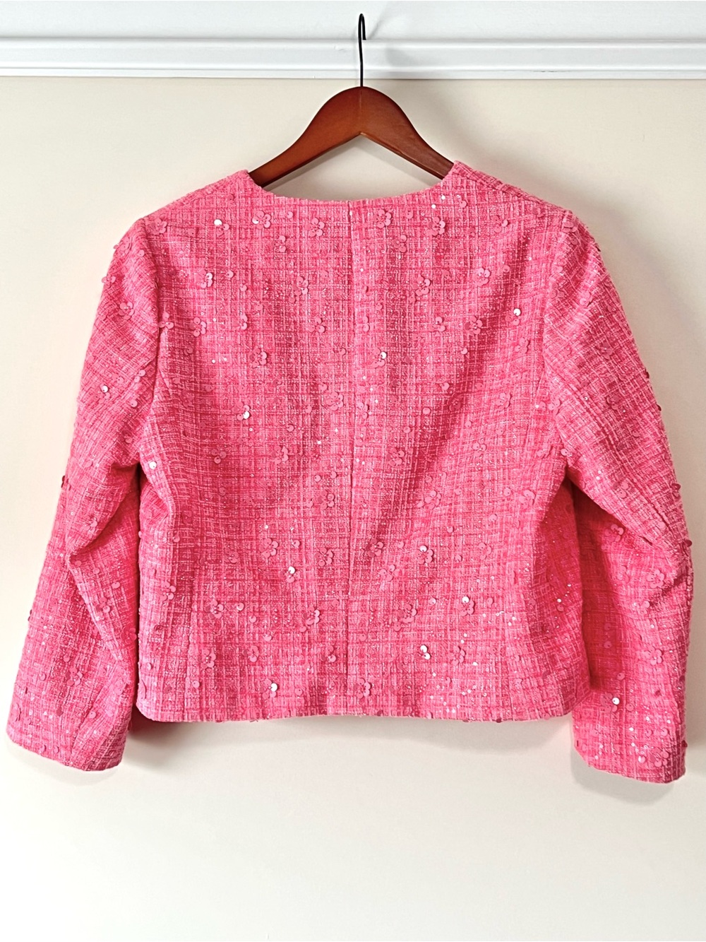 Anne Klein Pink Dahlia Sequin Tweed Collarless Jacket - Picture 9 of 9
